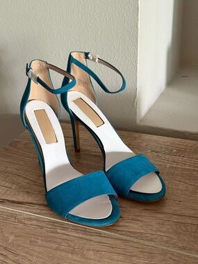 Aldo Teal Suede Ankle-Strap Stiletto Sandals
